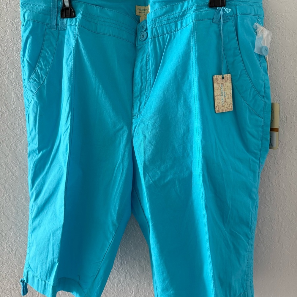 Caribbean Joe Cargo tie Shorts turquoise size 16W